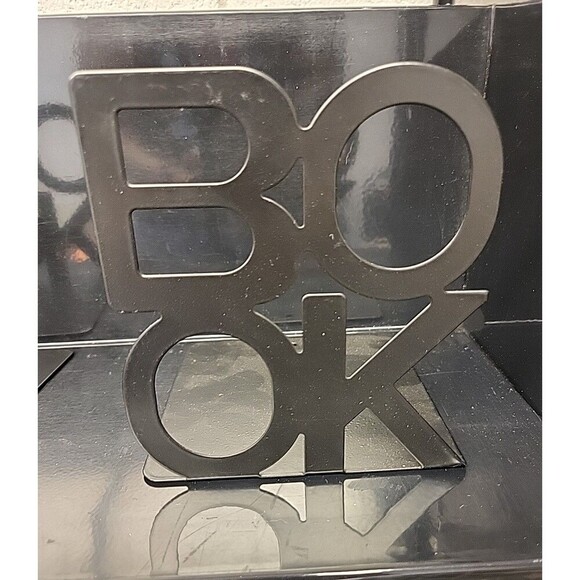 “BOOK” Character Shape-Book Stand Black Metal Bookends Read Library Decoration - Picture 3 of 7